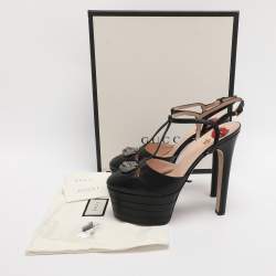 Pre Owned Gucci Black Leather Angel Platform Pumps Size 40.5