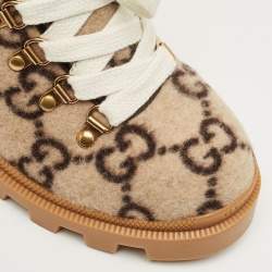 Pre Owned Gucci Brown Wool Sylvie Ankle Length Boots Size 38