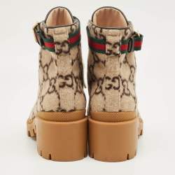 Pre Owned Gucci Brown Wool Sylvie Ankle Length Boots Size 38