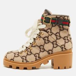 Pre Owned Gucci Brown Wool Sylvie Ankle Length Boots Size 38