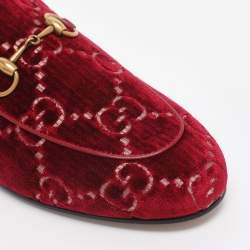 Pre Owned Gucci Red GG Velvet Princetown Flat Mules Size 35