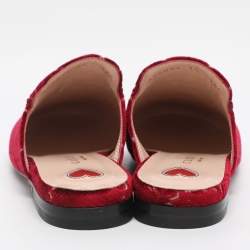 Pre Owned Gucci Red GG Velvet Princetown Flat Mules Size 35