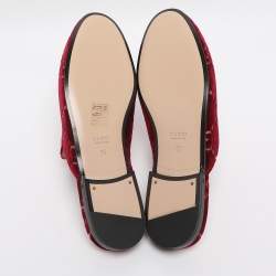Pre Owned Gucci Red GG Velvet Princetown Flat Mules Size 35