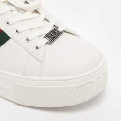 Pre Owned Gucci White Leather Web Ace Platform Sneakers Size 39.5