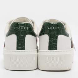 Pre Owned Gucci White Leather Web Ace Platform Sneakers Size 39.5