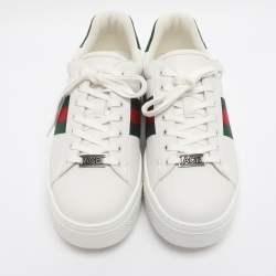 Pre Owned Gucci White Leather Web Ace Platform Sneakers Size 39.5