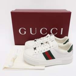 Pre Owned Gucci White Leather Web Ace Platform Sneakers Size 39.5