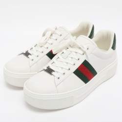Pre Owned Gucci White Leather Web Ace Platform Sneakers Size 39.5