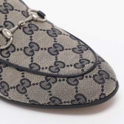 Pre Owned Gucci Beige/Blue GG Canvas and Leather Jordaan Horsebit Loafers Size 36.5