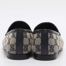 Pre Owned Gucci Beige/Blue GG Canvas and Leather Jordaan Horsebit Loafers Size 36.5