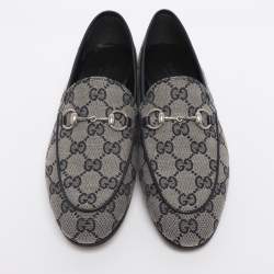 Pre Owned Gucci Beige/Blue GG Canvas and Leather Jordaan Horsebit Loafers Size 36.5