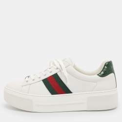 Pre Owned Gucci White Leather Web Ace Platform Sneakers Size 40