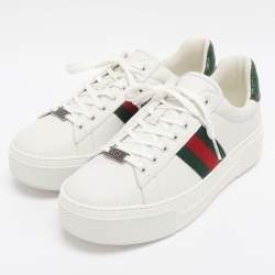 Pre Owned Gucci White Leather Web Ace Platform Sneakers Size 40