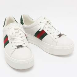 Pre Owned Gucci White Leather Web Ace Platform Sneakers Size 40