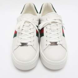 Pre Owned Gucci White Leather Web Ace Platform Sneakers Size 40