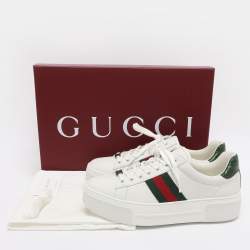 Pre Owned Gucci White Leather Web Ace Platform Sneakers Size 40