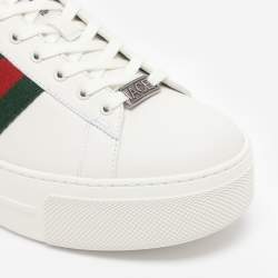 Pre Owned Gucci White Leather Web Ace Platform Sneakers Size 38
