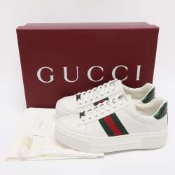 Pre Owned Gucci White Leather Web Ace Platform Sneakers Size 38