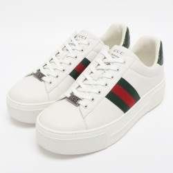 Pre Owned Gucci White Leather Web Ace Platform Sneakers Size 38