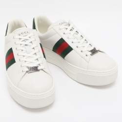 Pre Owned Gucci White Leather Web Ace Platform Sneakers Size 38
