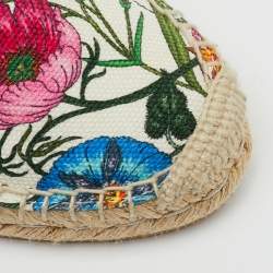 Pre Owned Gucci Multicolor Floral Print Canvas Espadrille Flats Size 35