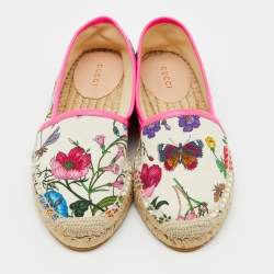 Pre Owned Gucci Multicolor Floral Print Canvas Espadrille Flats Size 35