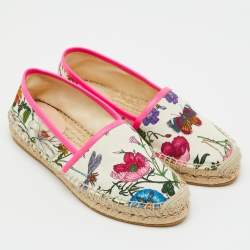 Pre Owned Gucci Multicolor Floral Print Canvas Espadrille Flats Size 35