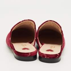 Pre Owned Gucci Red GG Velvet Princetown Flat Mules Size 37.5