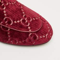 Pre Owned Gucci Red GG Velvet Princetown Flat Mules Size 37.5