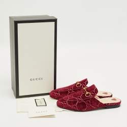 Pre Owned Gucci Red GG Velvet Princetown Flat Mules Size 37.5