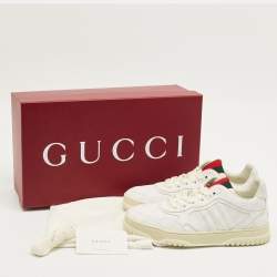 Pre Owned Gucci White/Beige GG Supreme Canvas Re-Web Sneakers Size 38.5