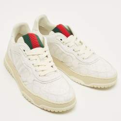 Pre Owned Gucci White/Beige GG Supreme Canvas Re-Web Sneakers Size 38.5
