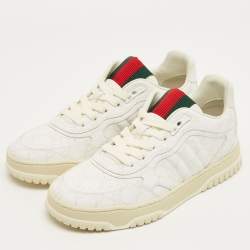 Pre Owned Gucci White/Beige GG Supreme Canvas Re-Web Sneakers Size 38.5