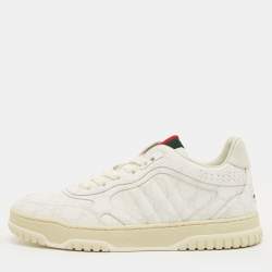 Pre Owned Gucci White/Beige GG Supreme Canvas Re-Web Sneakers Size 38.5