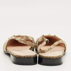 Pre Owned Gucci Beige/Brown GG Canvas Horsebit Slingback Flats Size 42