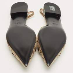 Pre Owned Gucci Beige/Brown GG Canvas Horsebit Slingback Flats Size 42