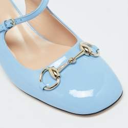 Pre Owned Gucci Horsebit Size 38 Blue Patent Leather Mary Jane Pumps