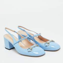 Pre Owned Gucci Horsebit Size 38 Blue Patent Leather Mary Jane Pumps