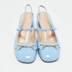 Pre Owned Gucci Horsebit Size 38 Blue Patent Leather Mary Jane Pumps