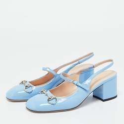 Pre Owned Gucci Horsebit Size 38 Blue Patent Leather Mary Jane Pumps