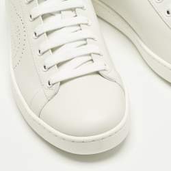 Pre Owned Gucci Ace Size 38.5 White Perforated Interlocking G Leather Low Top Sneakers