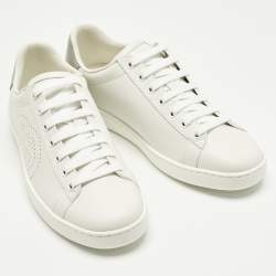 Pre Owned Gucci Ace Size 38.5 White Perforated Interlocking G Leather Low Top Sneakers