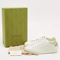 Pre Owned حذاء رياضي غوتشي إيس جلد أبيض مثقب مع شارة G متشابكة مقاس 35