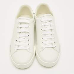 Pre Owned حذاء رياضي غوتشي إيس جلد أبيض مثقب مع شارة G متشابكة مقاس 35