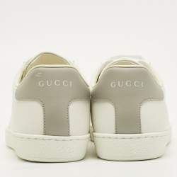 Pre Owned حذاء رياضي غوتشي إيس جلد أبيض مثقب مع شارة G متشابكة مقاس 35