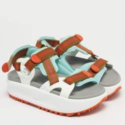 Pre Owned Gucci Interlocking G Size 35 Multicolor Canvas and Neoprene Platform Sandals