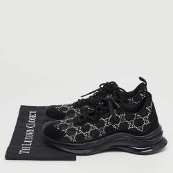 Pre Owned Gucci Run Size 38.5 Black Mesh and Suede Low Top Sneakers