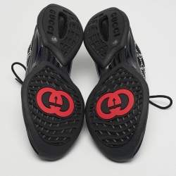 Pre Owned Gucci Run Size 38.5 Black Mesh and Suede Low Top Sneakers