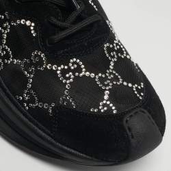 Pre Owned Gucci Run Size 38.5 Black Mesh and Suede Low Top Sneakers