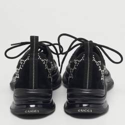 Pre Owned Gucci Run Size 38.5 Black Mesh and Suede Low Top Sneakers